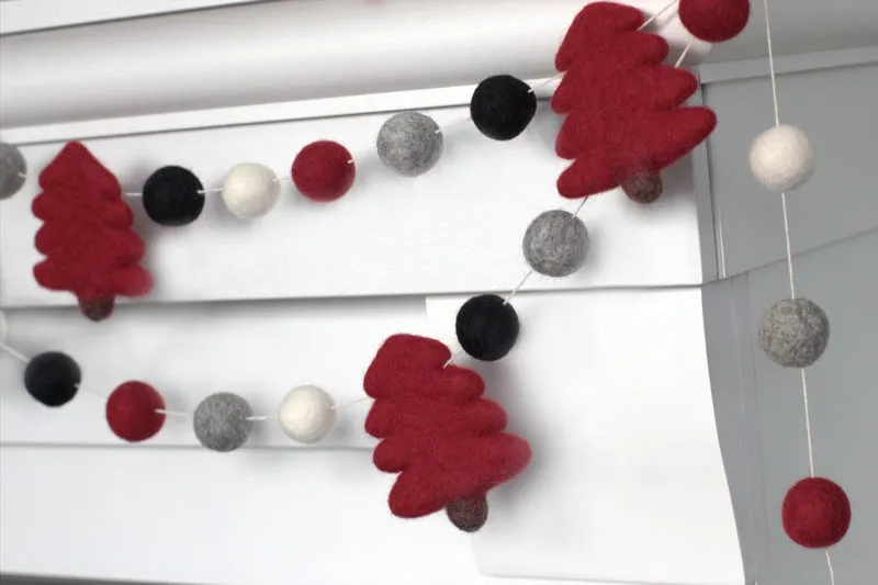 Christmas Tree Garland- Buffalo Plaid- Burgundy Red, Black, Gray, White