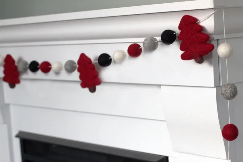 Christmas Tree Garland- Buffalo Plaid- Burgundy Red, Black, Gray, White