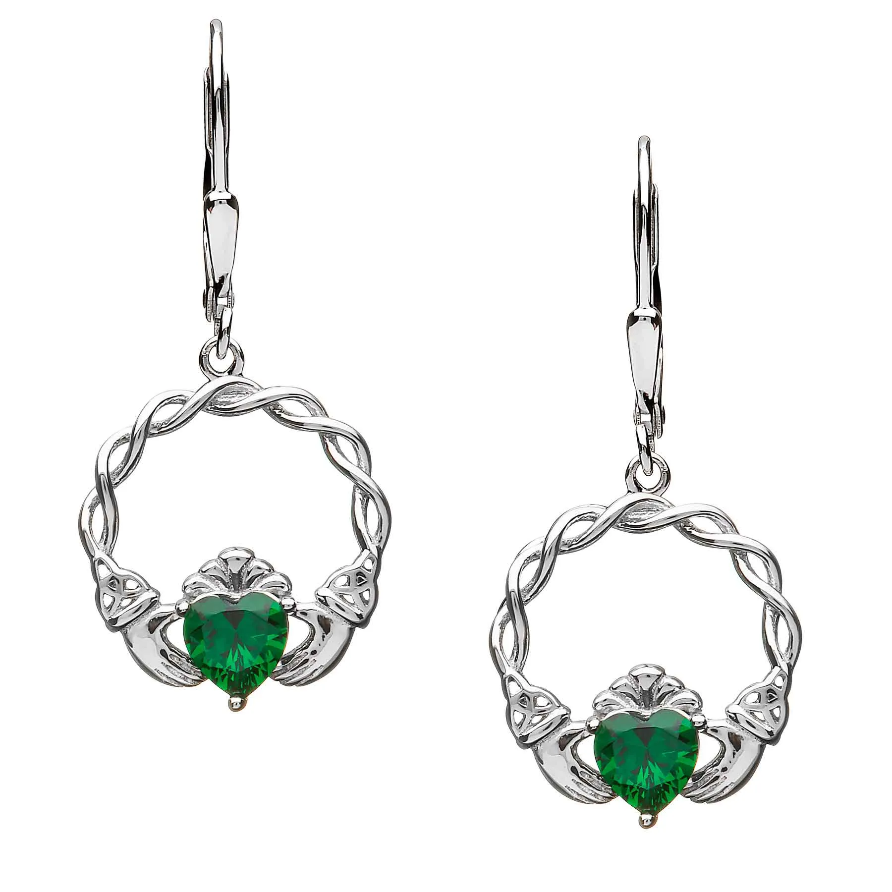 Claddagh Green Cubic Zirconia Earrings