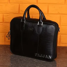 Customised Croco Laptop Briefcase With PAJJAN Metal Initials by Brune & Bareskin