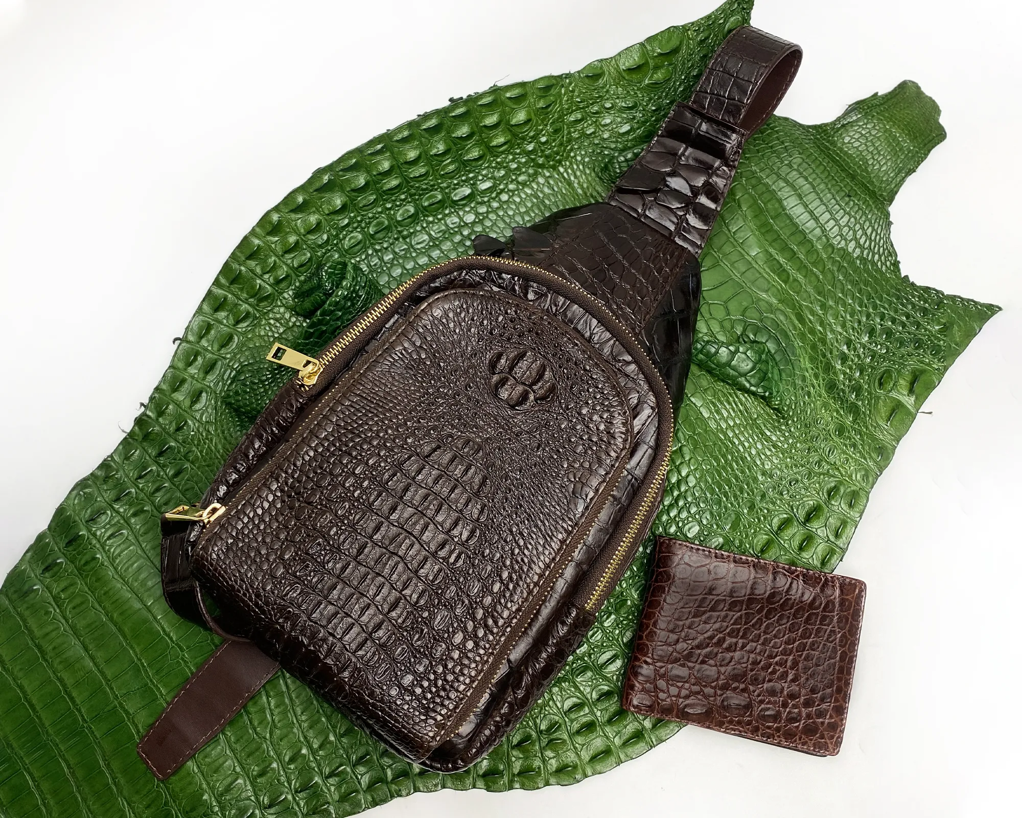 Dark Brown Alligator Crossbody Sling Bag | Handmade Men's Crocodile Shoulder Bag | BACKPACK33