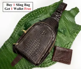 Dark Brown Alligator Crossbody Sling Bag | Handmade Men's Crocodile Shoulder Bag | BACKPACK33