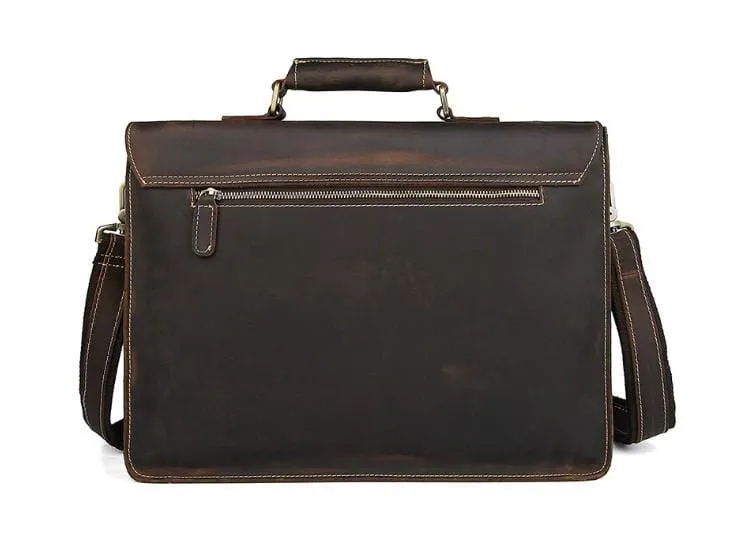 Dark Brown Unisex Large Leather Travel Laptop Bags Briefcase