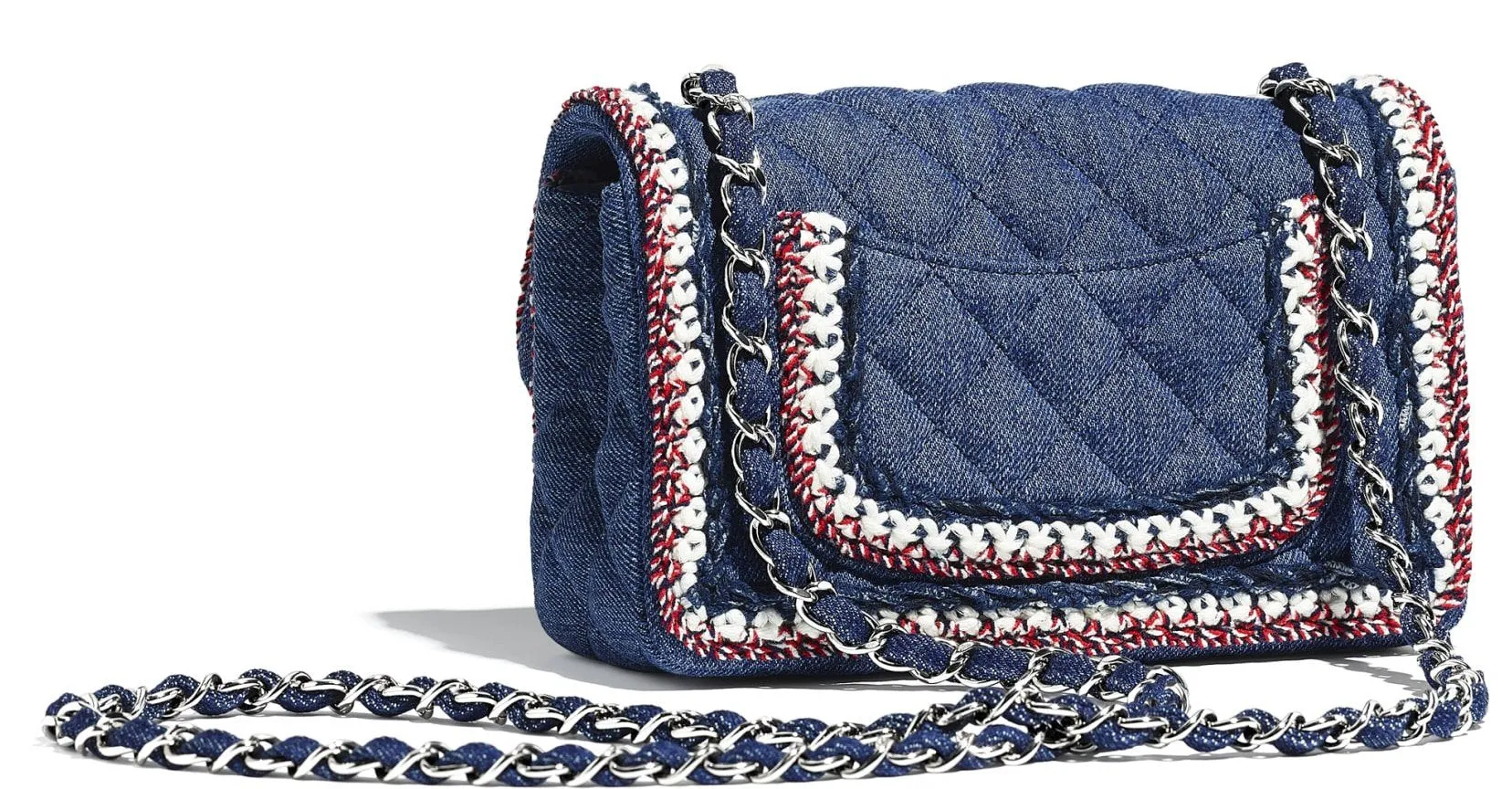 Denim, Braid & Silver-Tone Metal Mini Flap Bag