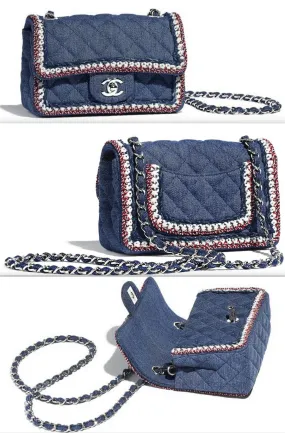 Denim, Braid & Silver-Tone Metal Mini Flap Bag