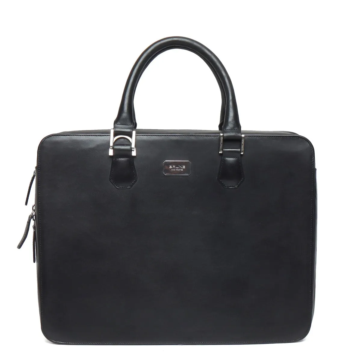 Dual Compartment Laptop Briefcase in Black Leather