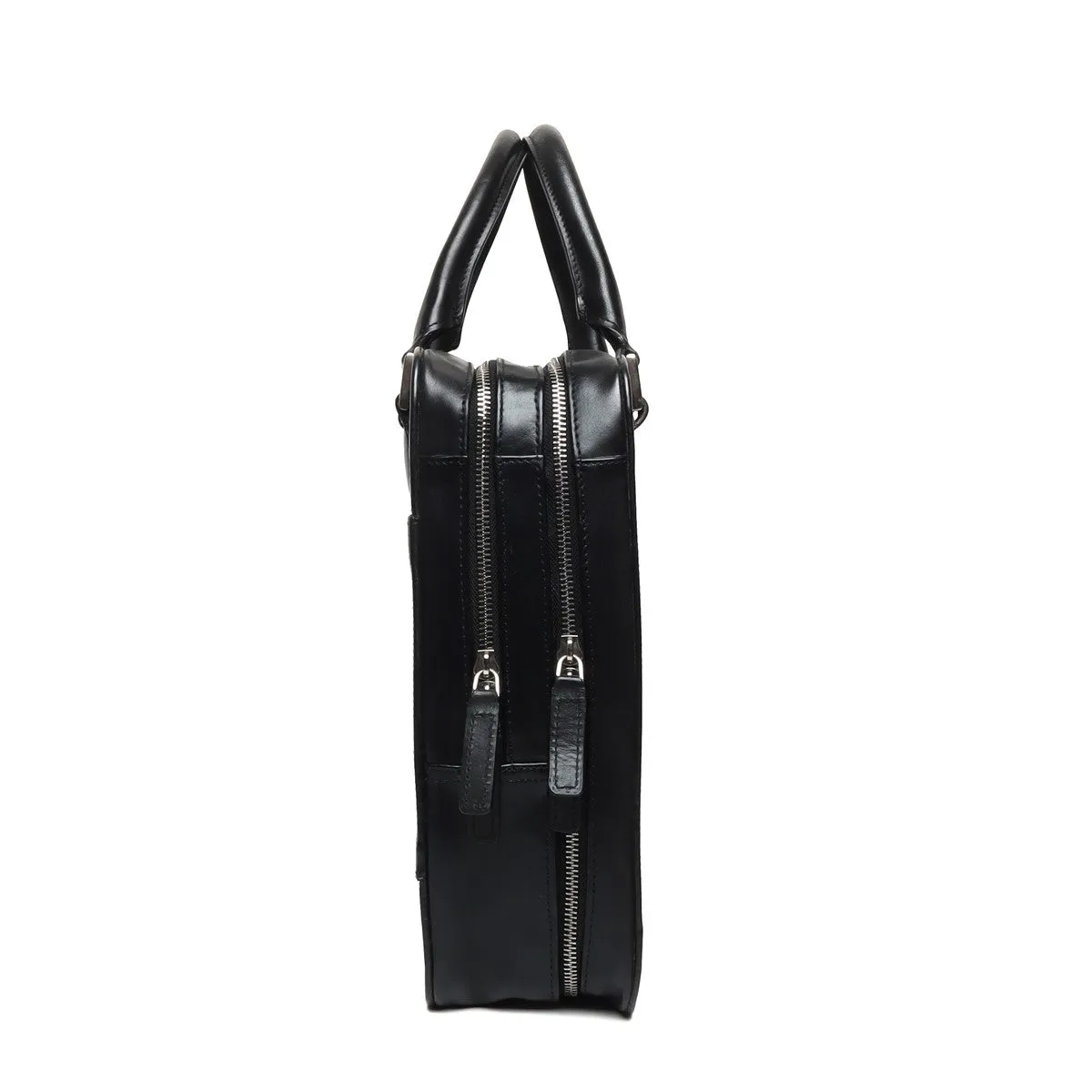 Dual Compartment Laptop Briefcase in Black Leather