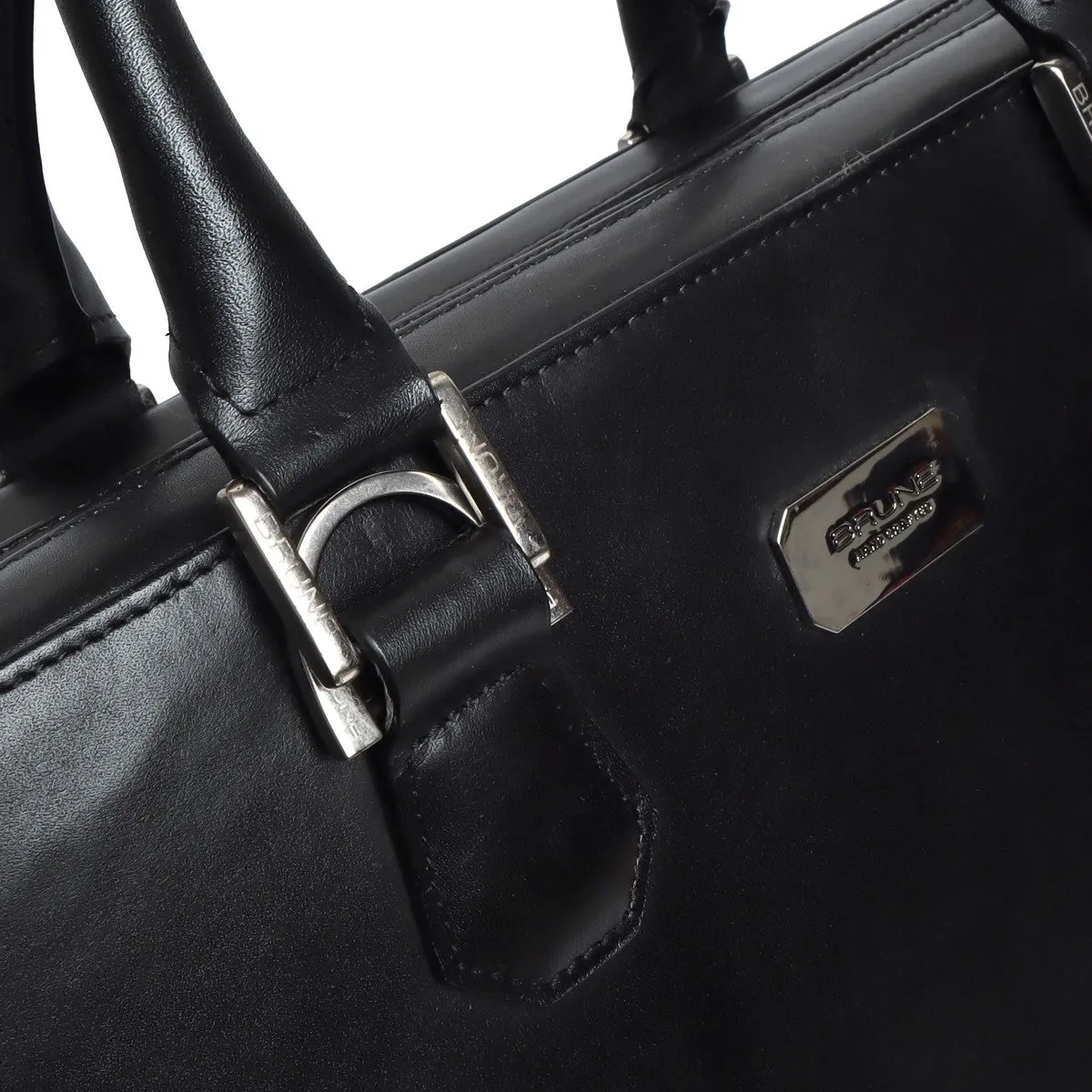 Dual Compartment Laptop Briefcase in Black Leather