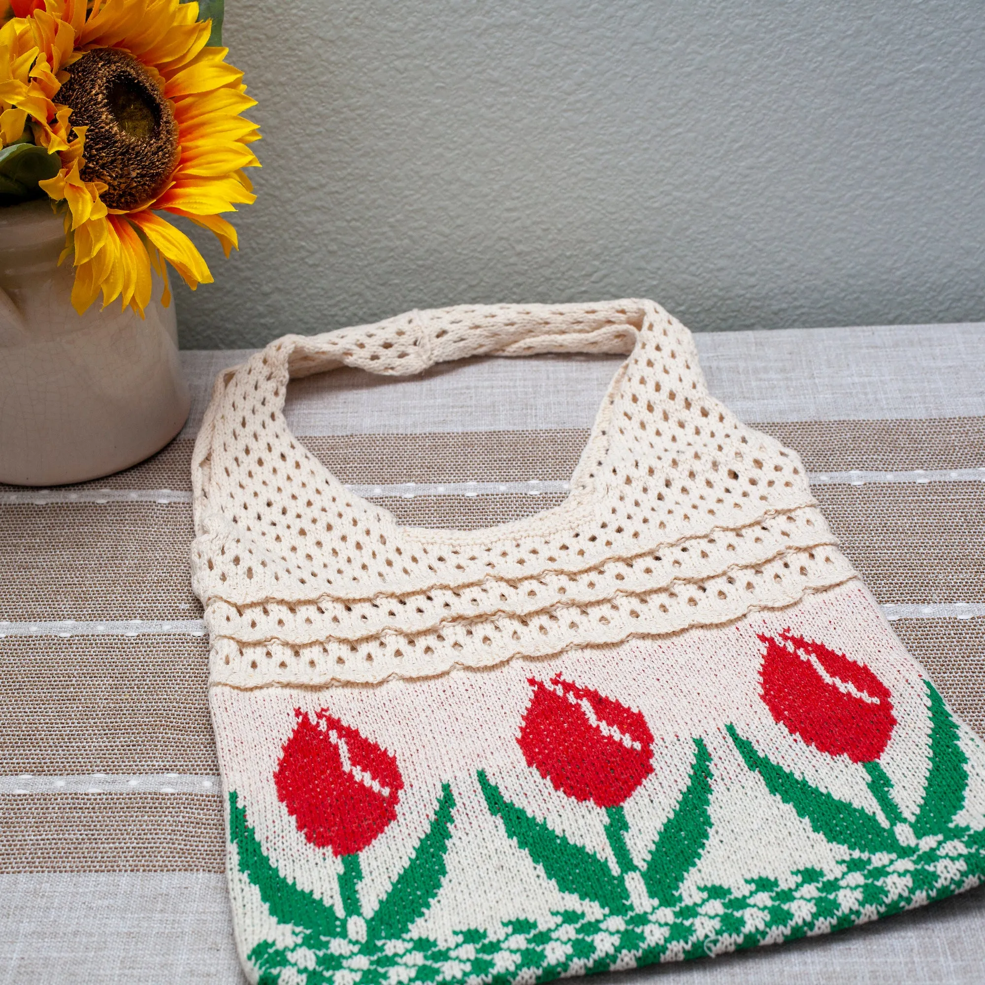 Elena Handbags Artsy Cotton Knitted Floral Shoulder Bag