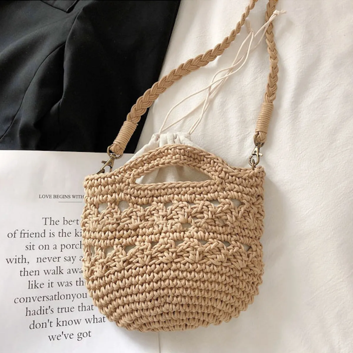 Elena Handbags Retro Crochet Crossbody Bucket Bag