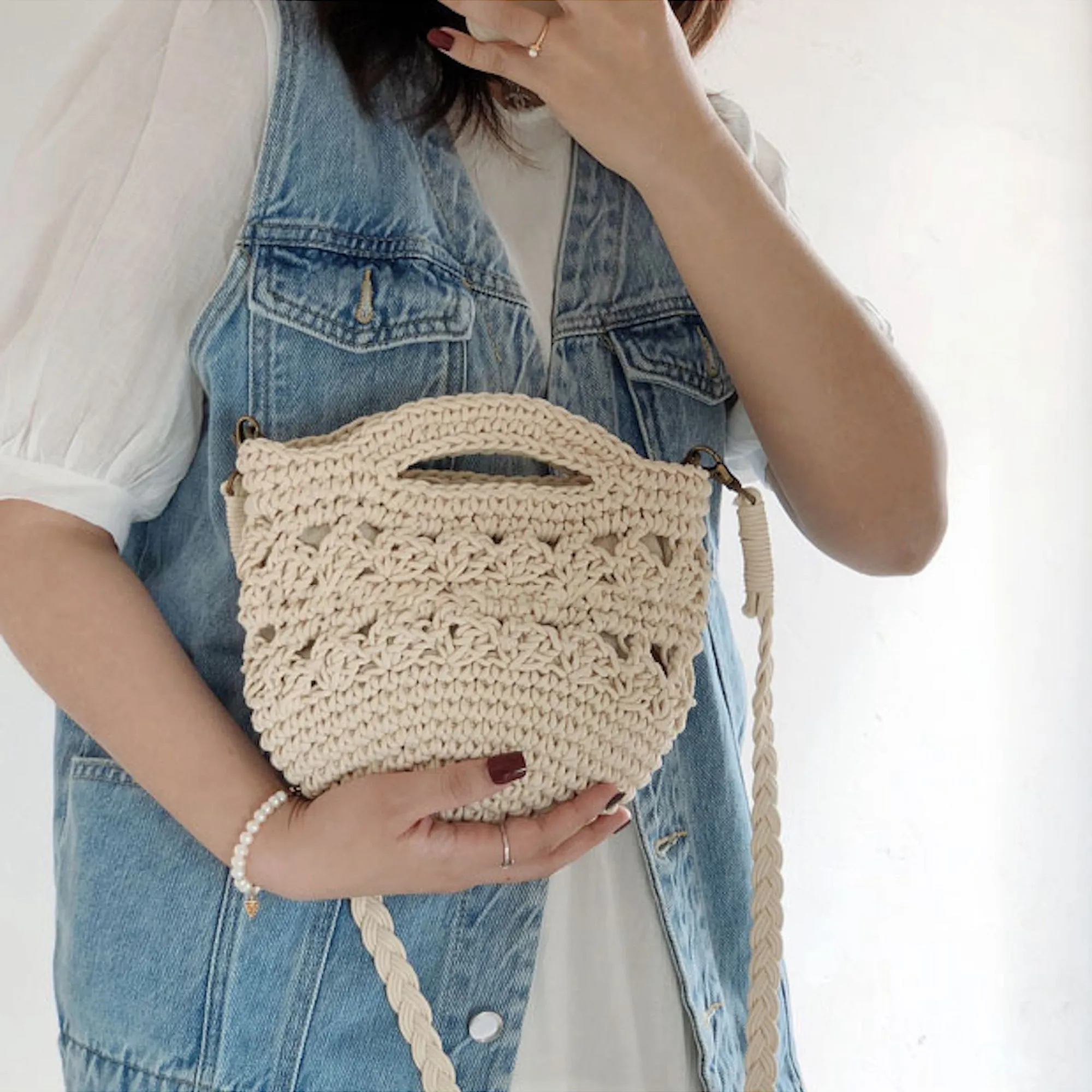 Elena Handbags Retro Crochet Crossbody Bucket Bag