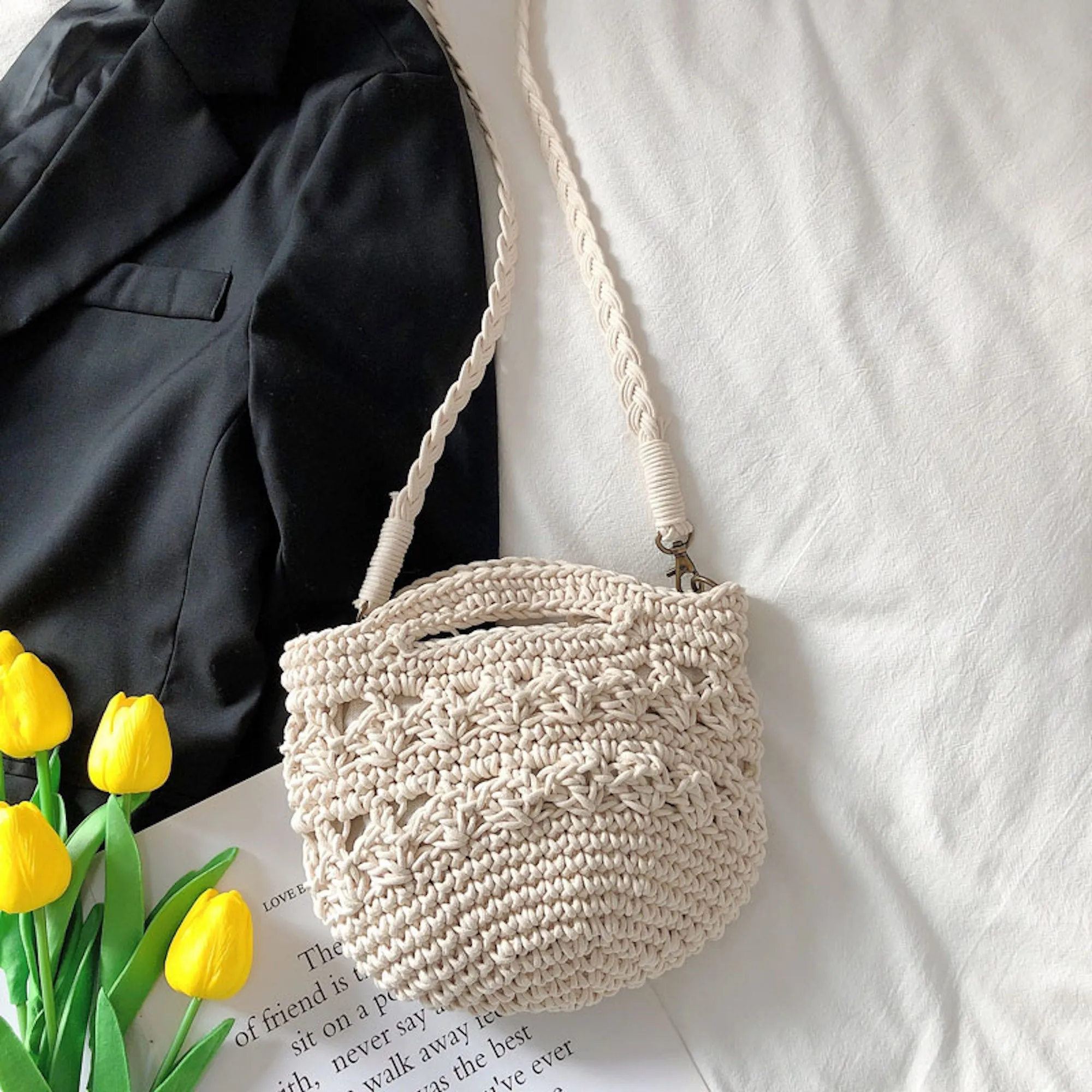 Elena Handbags Retro Crochet Crossbody Bucket Bag