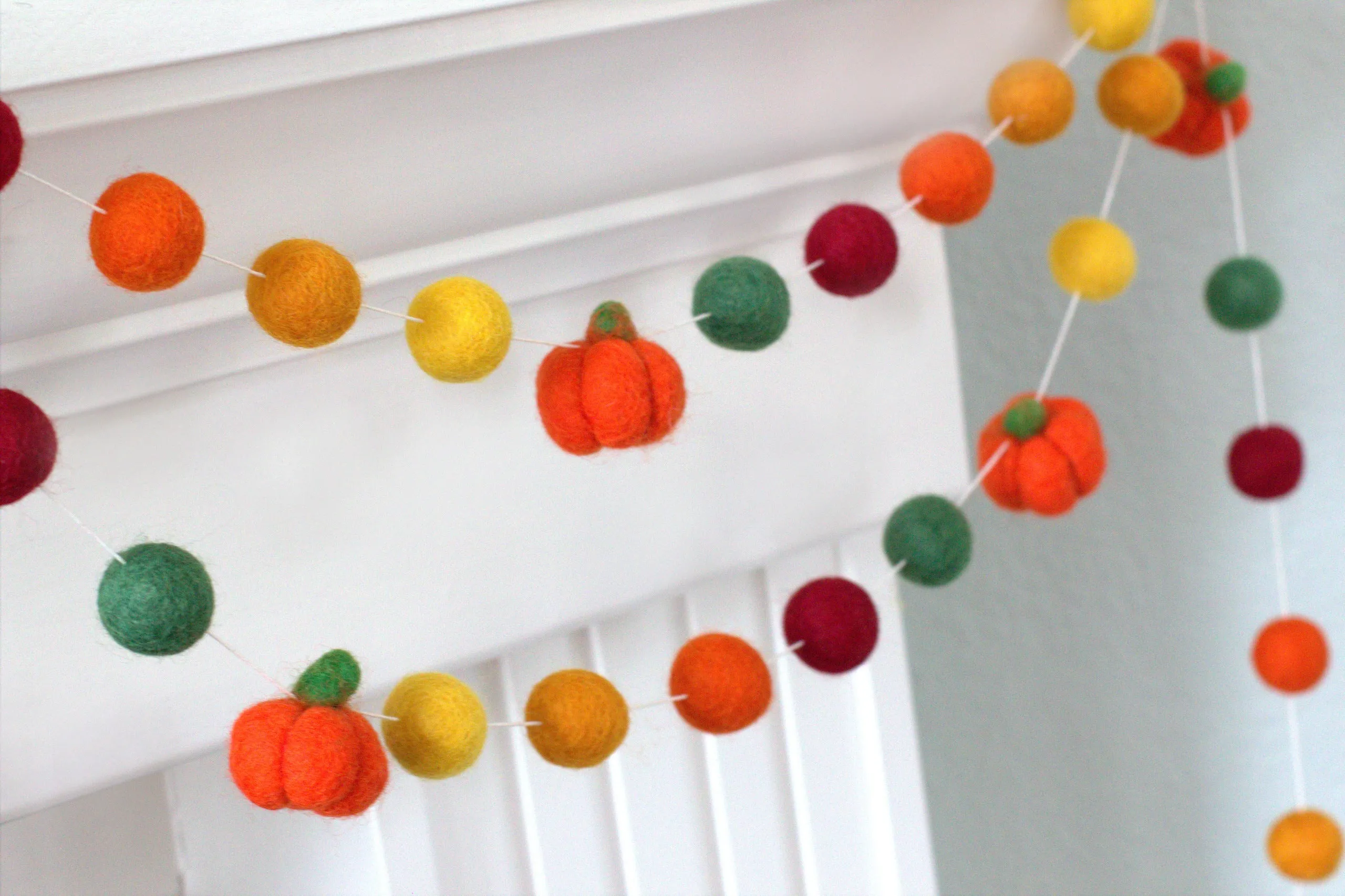 Fall Pumpkin Garland- Green Burgundy Orange Gold