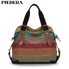 Fashion Canvas Bag Brand Women Handbag Patchwork Casual Women Shoulder Bags Female Messenger Bag Ladies 2018 Rainbow Purse Pouch