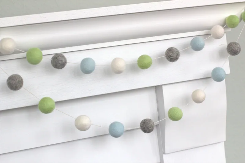 Felt Ball Garland- Blue, Green, Gray