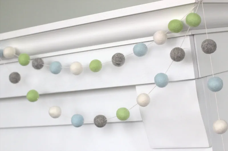 Felt Ball Garland- Blue, Green, Gray