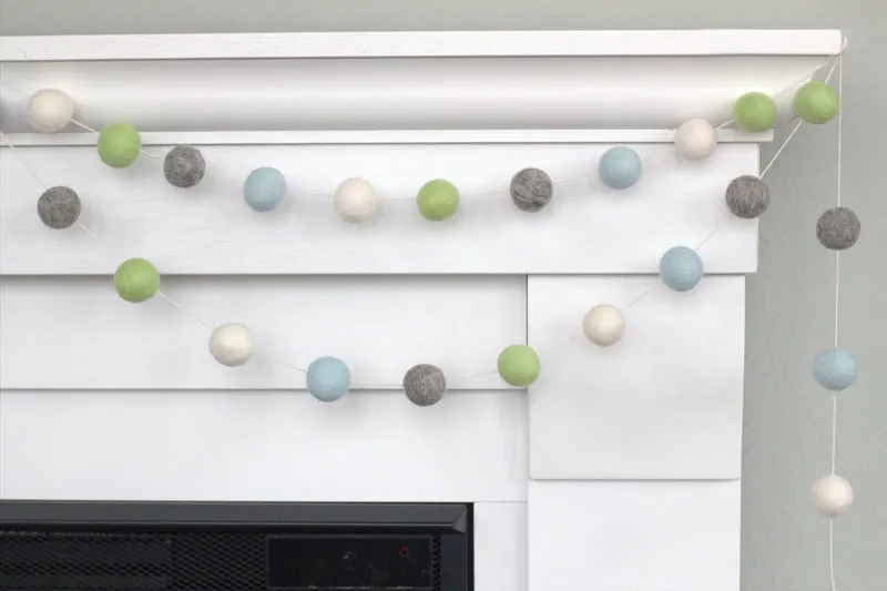 Felt Ball Garland- Blue, Green, Gray