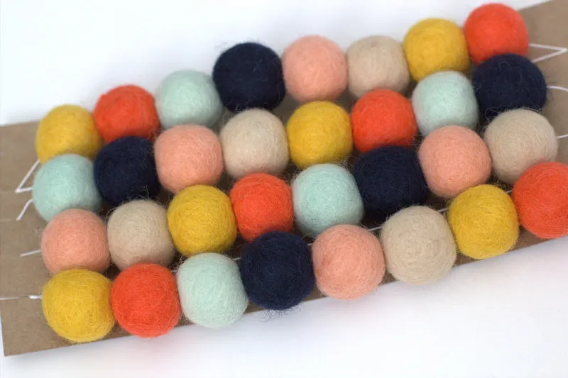 Felt Ball Garland- Coral, Peach, Seafoam, Navy, Gold