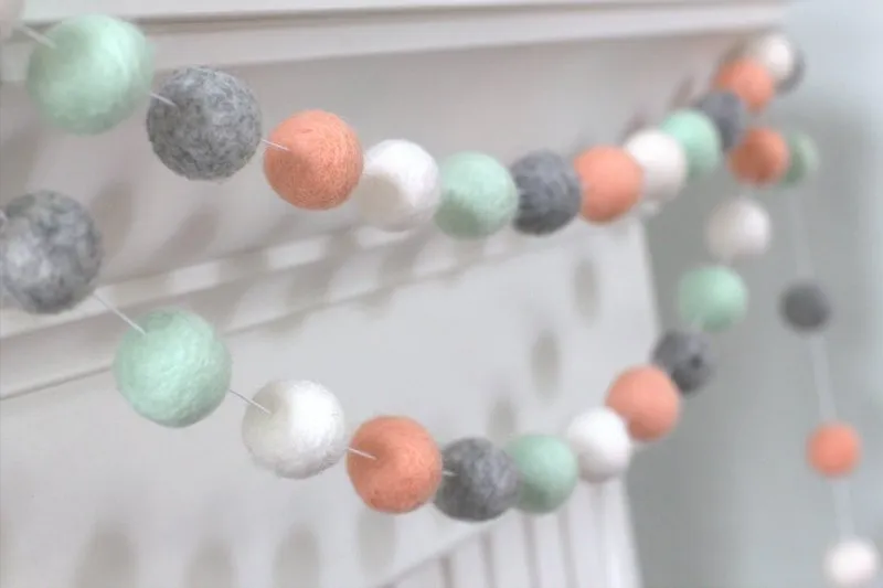 Felt Ball Garland- Peach, Seafoam