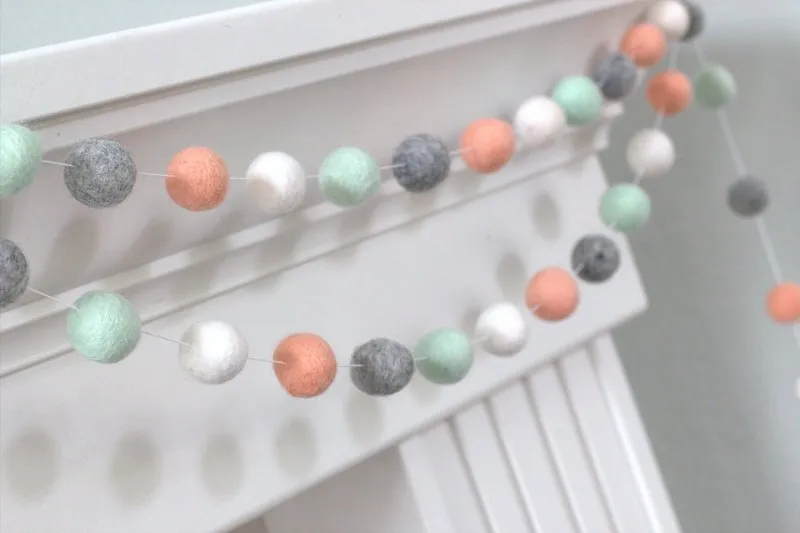 Felt Ball Garland- Peach, Seafoam