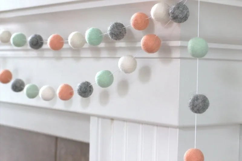 Felt Ball Garland- Peach, Seafoam