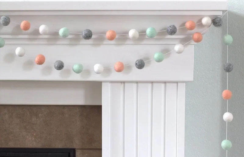 Felt Ball Garland- Peach, Seafoam