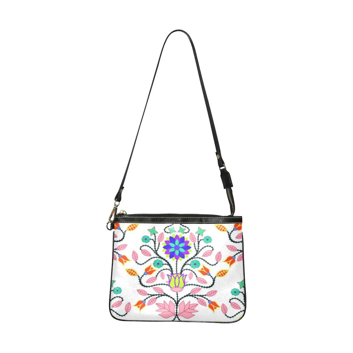 Floral Beadwork Four Clans White Small Shoulder Bag