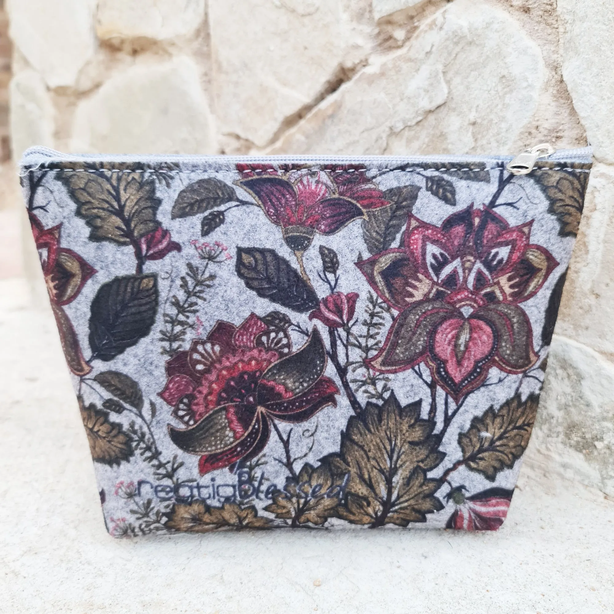 Floral Fantasy - Recycled Felt Cosmetic Bag