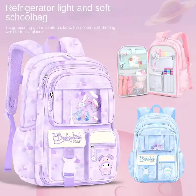 Flower Design Backpack for School Kids with Multiple Zip Pockets