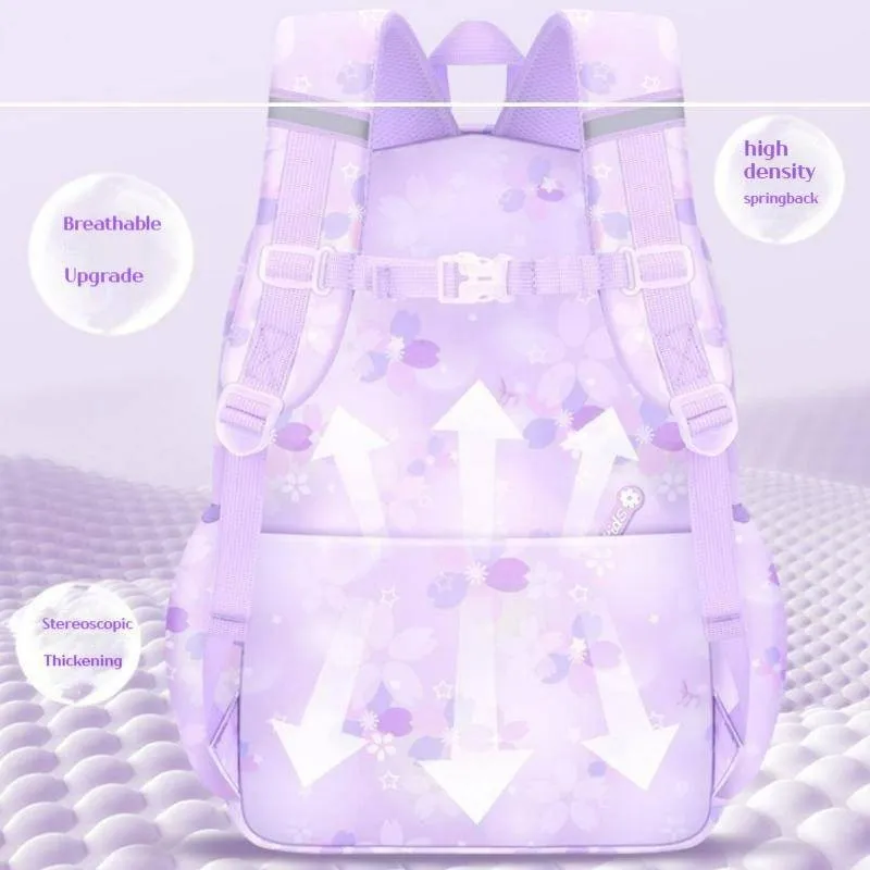 Flower Design Backpack for School Kids with Multiple Zip Pockets