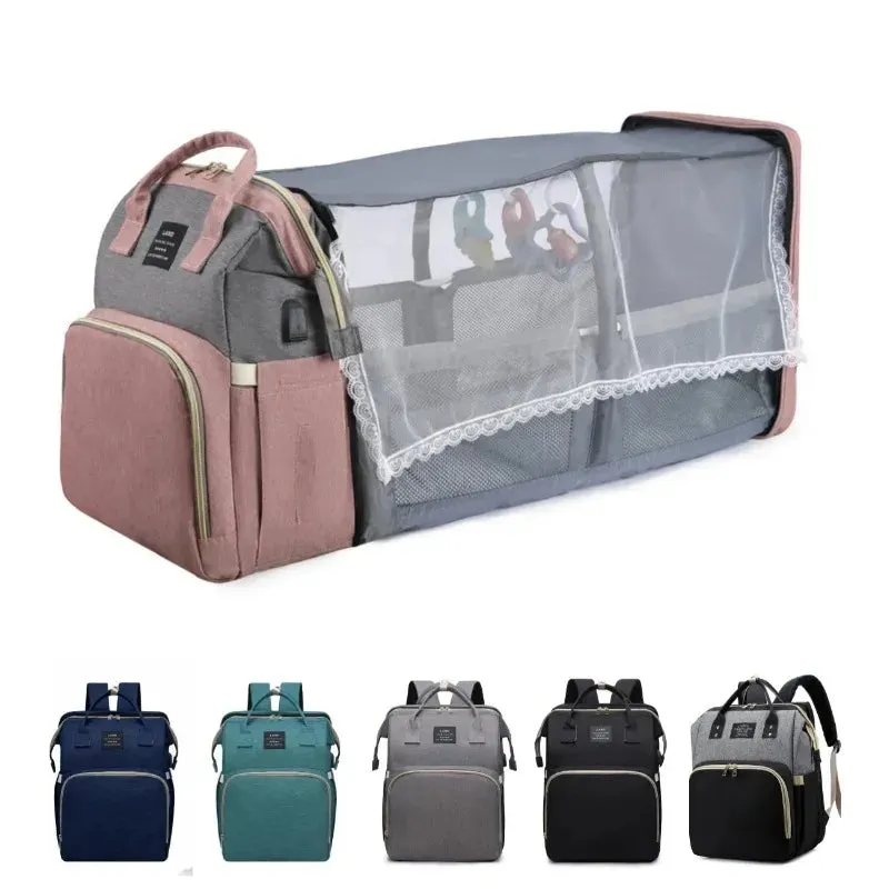 Folding Mommy Bag Portable Folding Crib Bed Large-capacity Baby Backpack Female Mommy Outting Bag Activity Diaper Bag Nappy Bags