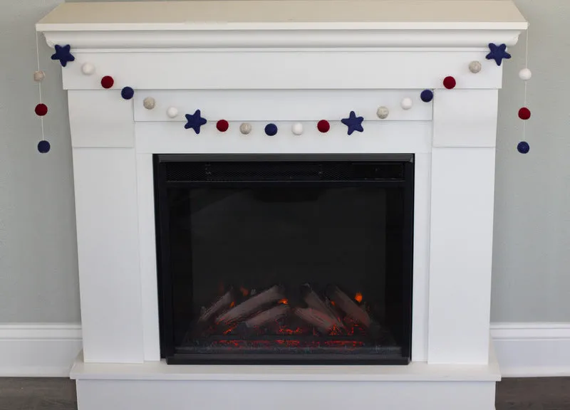 Fourth of July Felt Ball & Star Garland- Navy, Red, Gray, White