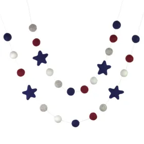 Fourth of July Felt Ball & Star Garland- Navy, Red, Gray, White