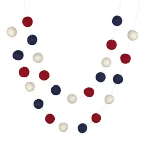 Fourth of July Felt Ball Garland- Navy Red, White & Blue