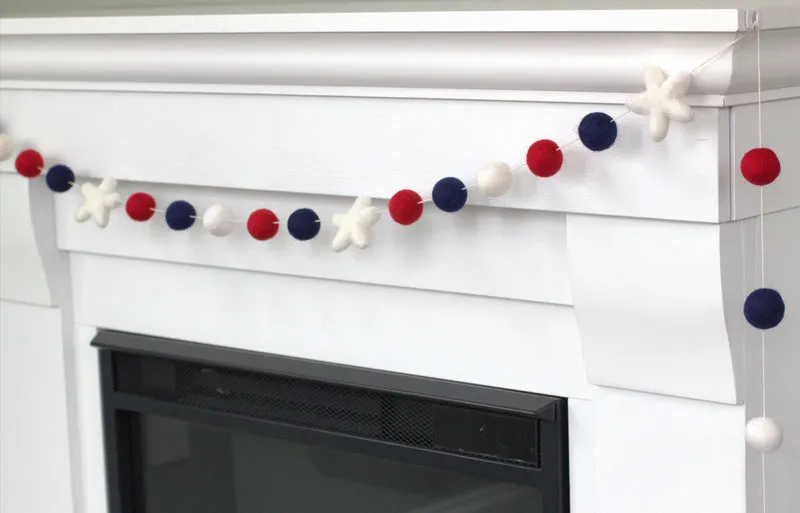 Fourth of July Garland- Red, Navy with White Stars