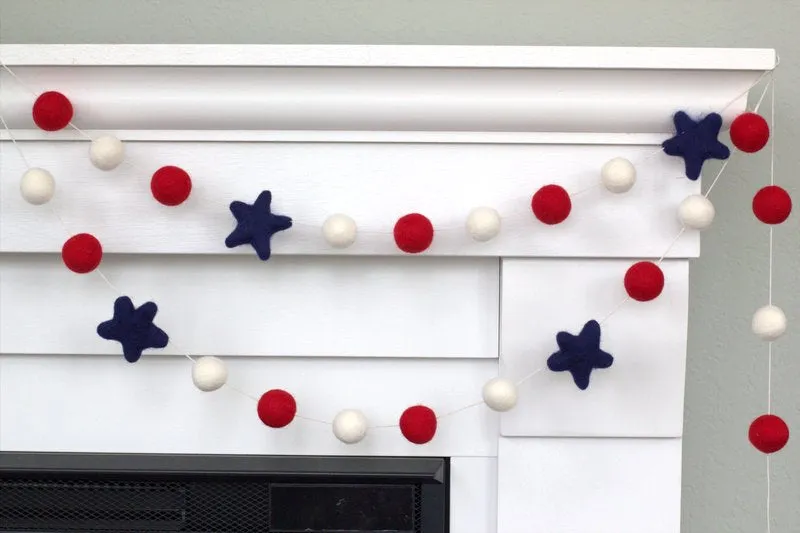 Fourth of July Garland- Red, White with Navy Stars