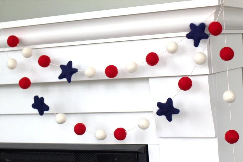 Fourth of July Garland- Red, White with Navy Stars