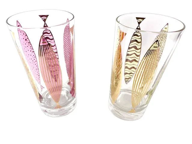 Fred Press Signed Mid-Century Fish Glasses (Set of 2)