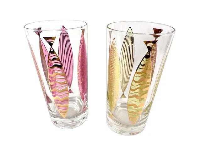 Fred Press Signed Mid-Century Fish Glasses (Set of 2)