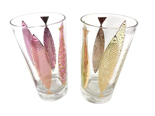 Fred Press Signed Mid-Century Fish Glasses (Set of 2)