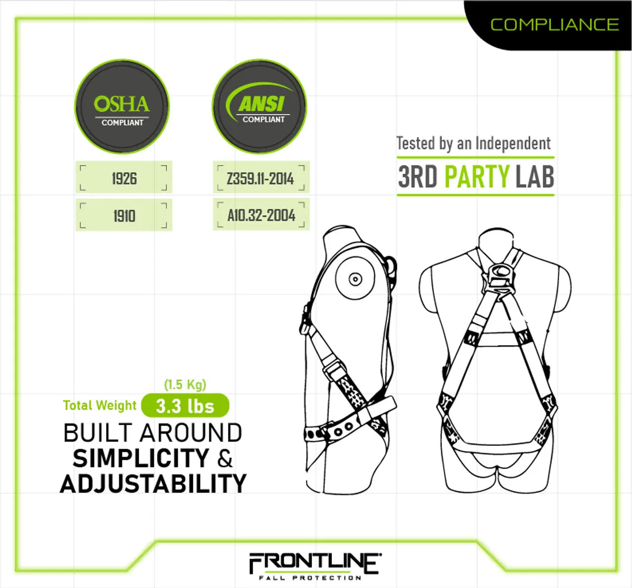 Frontline K100-61S Combat Compliance Kit - Harness, 6' Single Leg Lanyard and Drawstring Bag