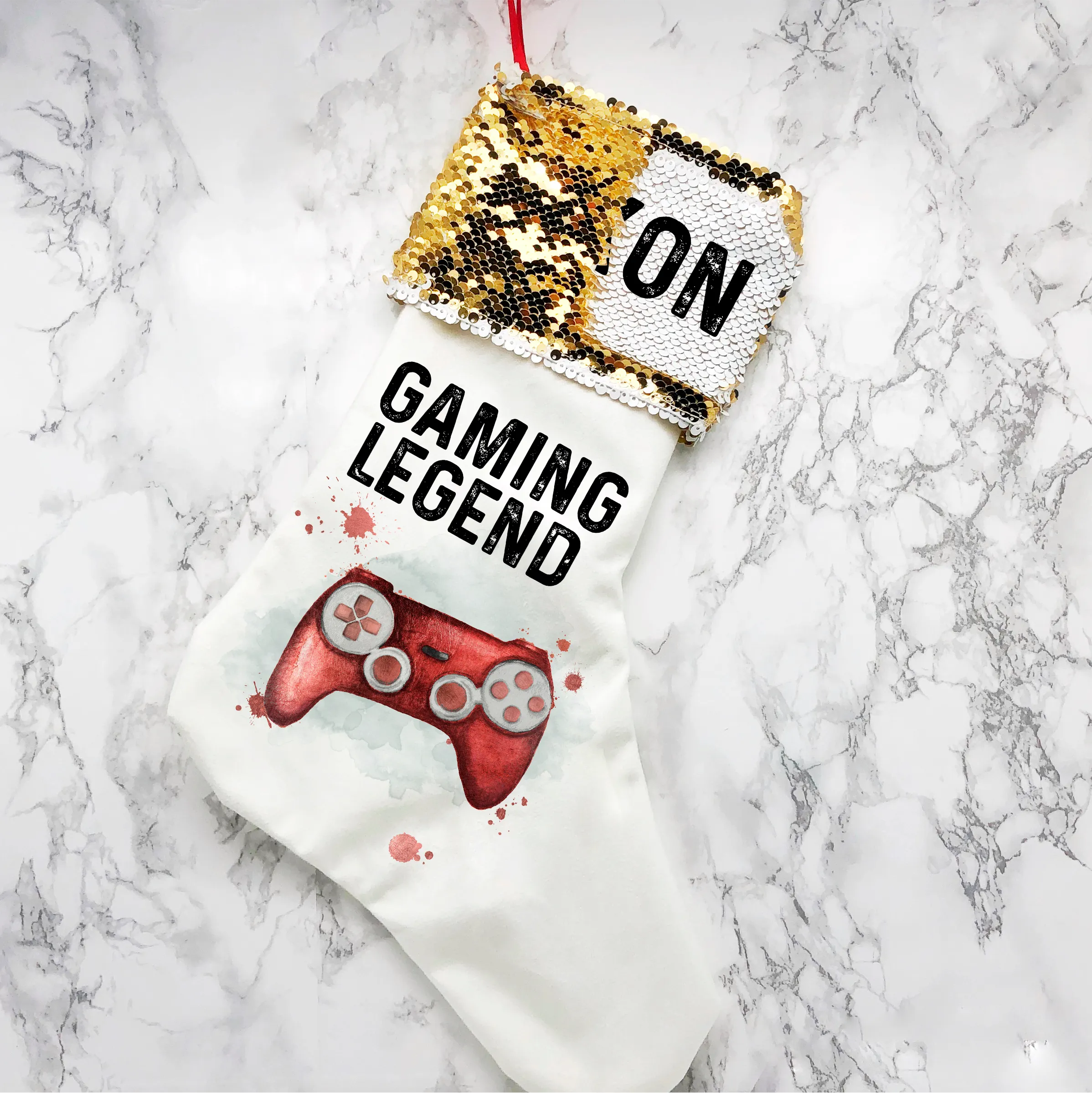 Gaming Legend Personalised Sequin Topped Christmas Stocking