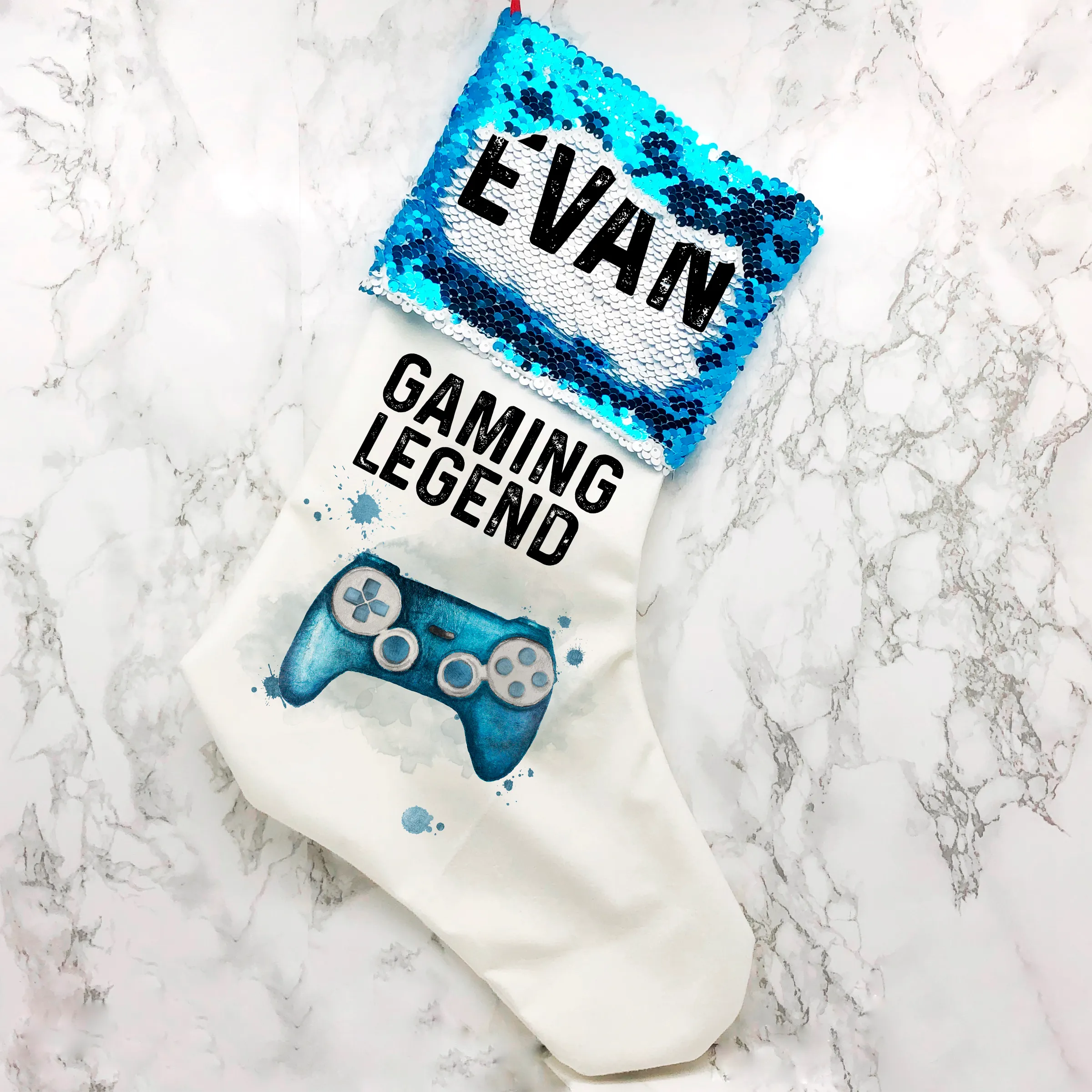 Gaming Legend Personalised Sequin Topped Christmas Stocking