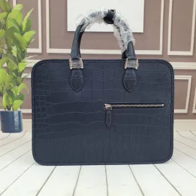 Genuine Crocodile Leather Briefcase Laptop Buiness Bag Blue