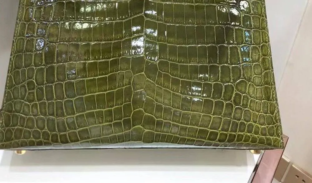 Genuine Crocodile Leather Briefcase Top Handle Bags High Glossy Green