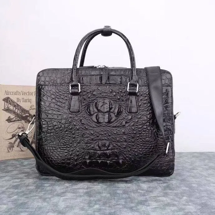 Genuine Crocodile Leather Double Zipper Briefcase