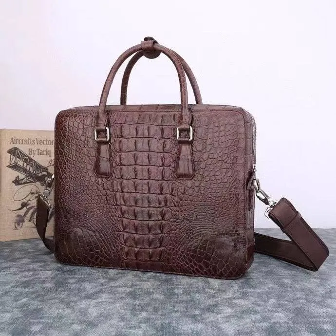 Genuine Crocodile Leather Double Zipper Briefcase