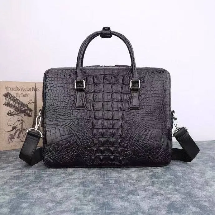 Genuine Crocodile Leather Double Zipper Briefcase