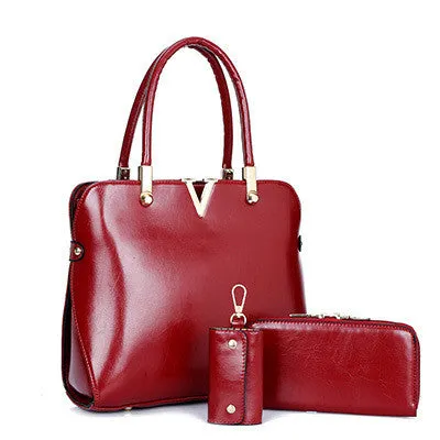 Genuine Leather Solid Purses Shoulder  Handbag 3 PCS/Set Luxury Women Designer Handbags High Quality Sac a Main Composite Bag