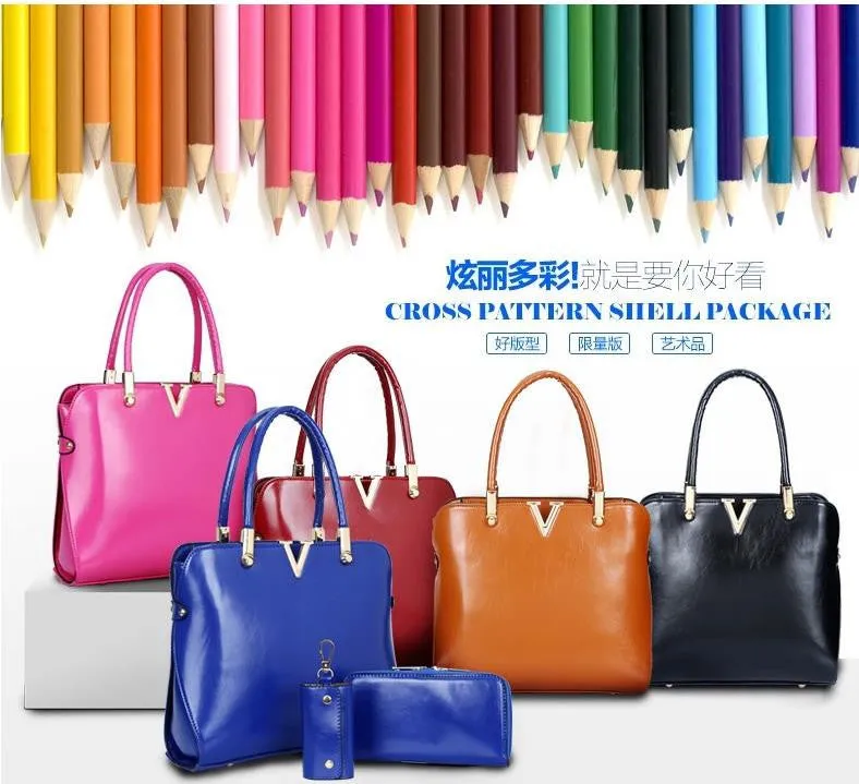 Genuine Leather Solid Purses Shoulder  Handbag 3 PCS/Set Luxury Women Designer Handbags High Quality Sac a Main Composite Bag